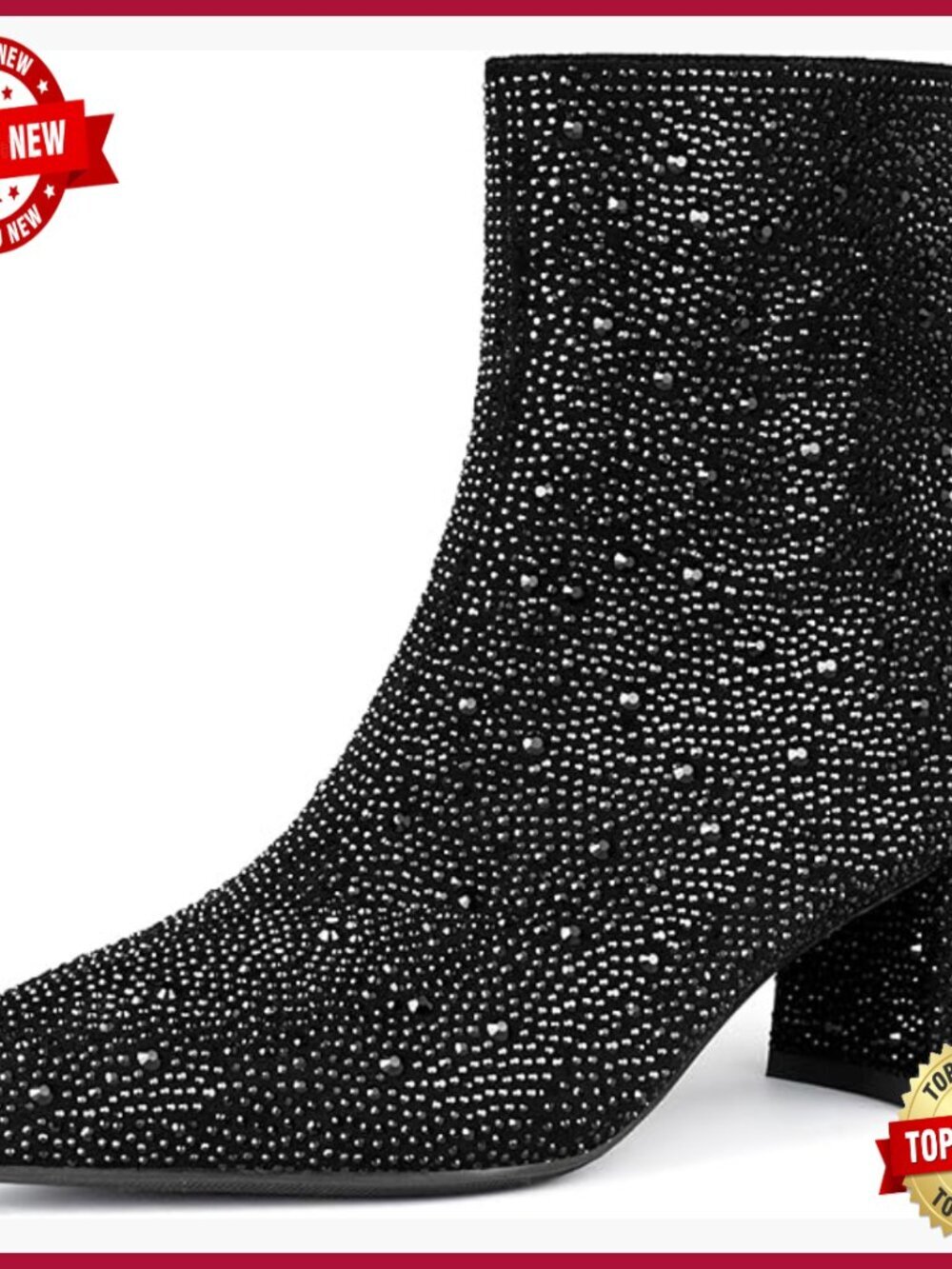 Sparkly Rhinestone Cowgirl Boots Pointed Toe Chunky Heel Ankle Booties
